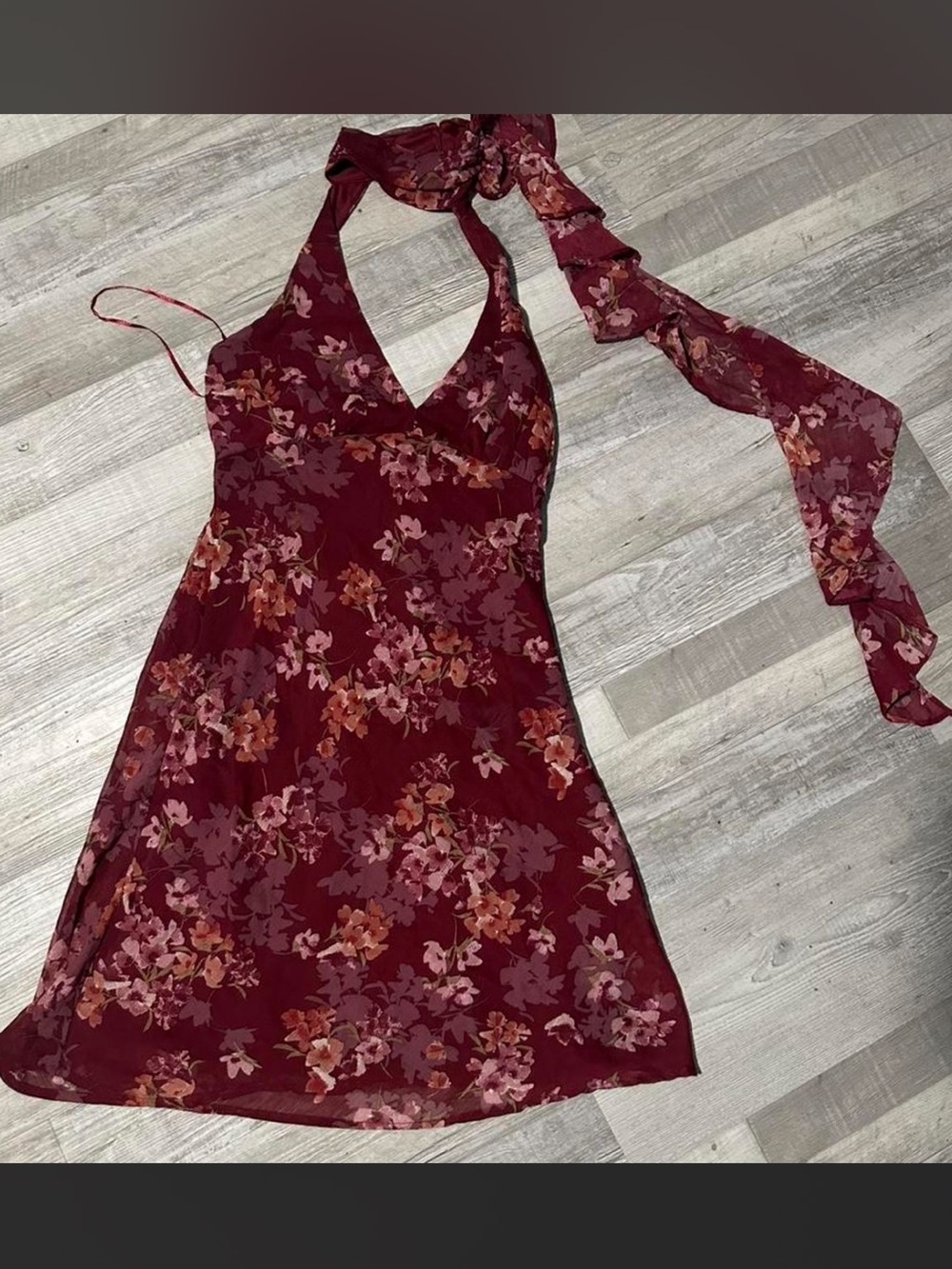 Women’s Burgundy Floral Halter Dress